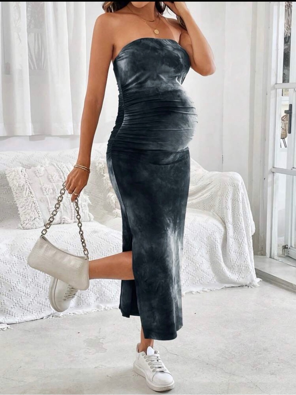 SHEIN Strapless Maternity Tie-Dye Dress